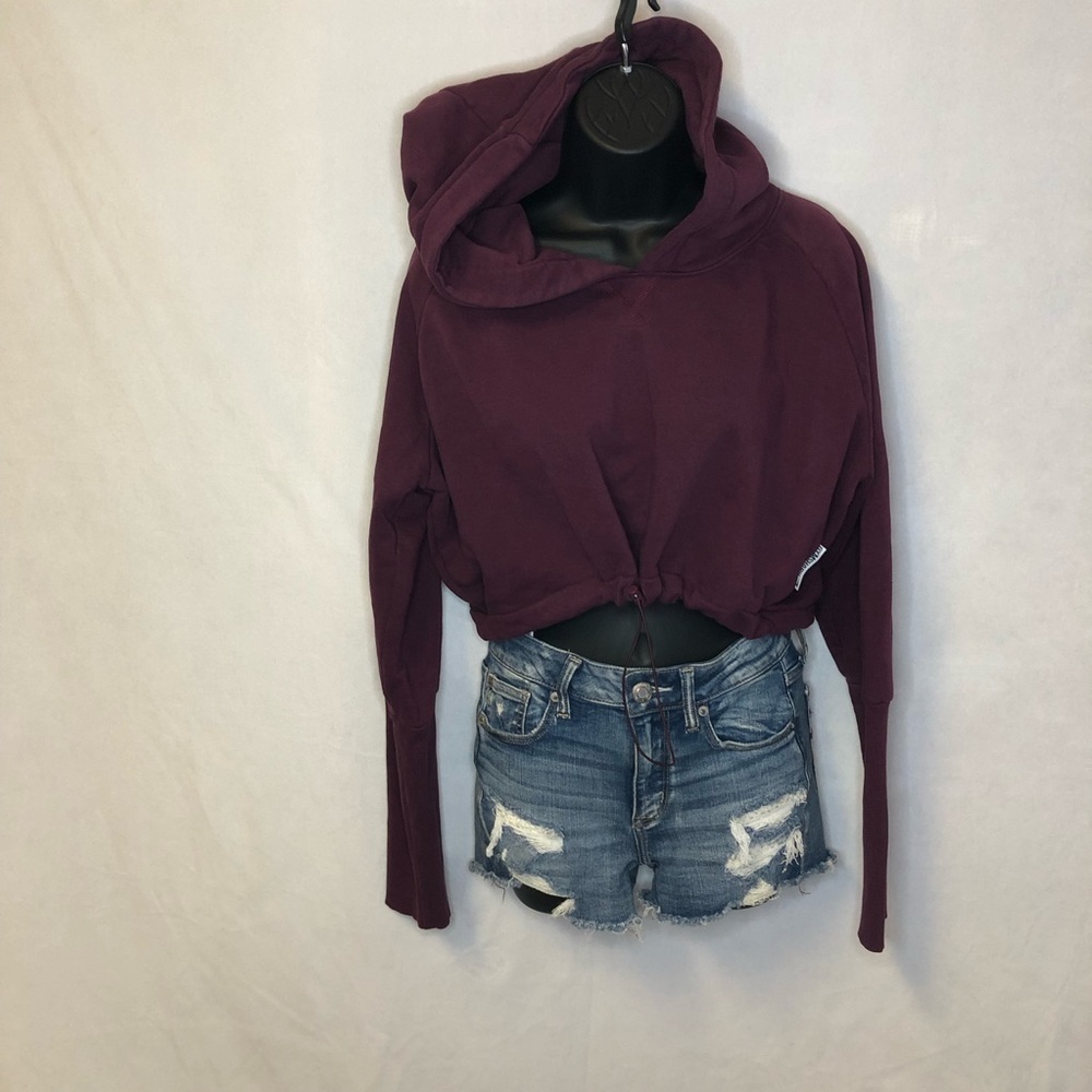 Gymshark Burgundy Maroon Cropped Drawstring Long Sleeve Hoodie Size Large